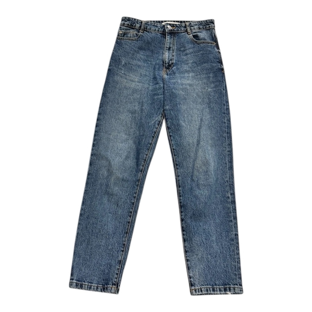 Zara Jeans Womens Sz 6 High Rise Tapper Blue Denim No Stretch Lightly Distress